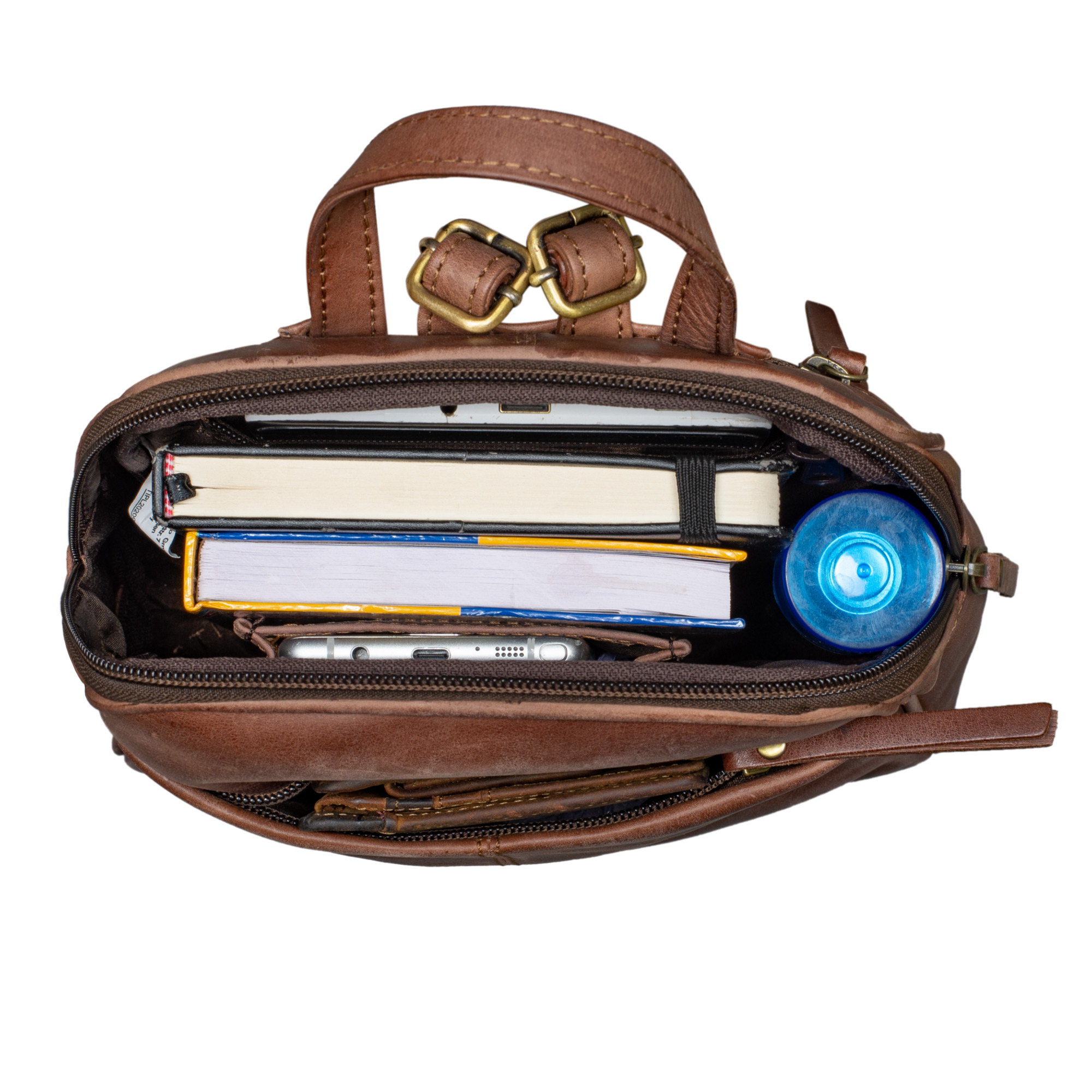 Zaino Donna Piccolo In Vera Pelle 'Scarlett' – Vintage, Elegante, Capiente Per Tablet 10.1", Colore Roma-Cognac