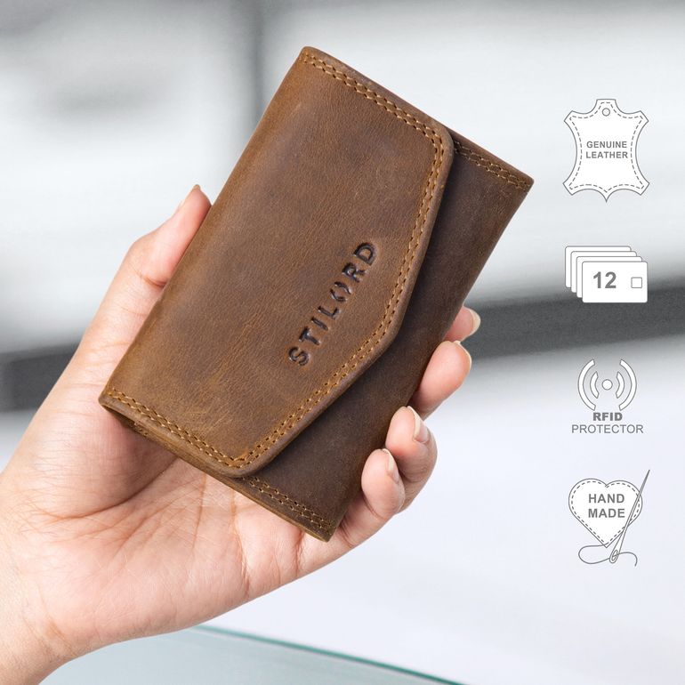 Pochette Da Uomo In Vera Pelle Con Cerniera Doppia Borsa Con Cerniera 4 Portafoglio Intercambiabile Con Cerniera (Marrone - Foto 9