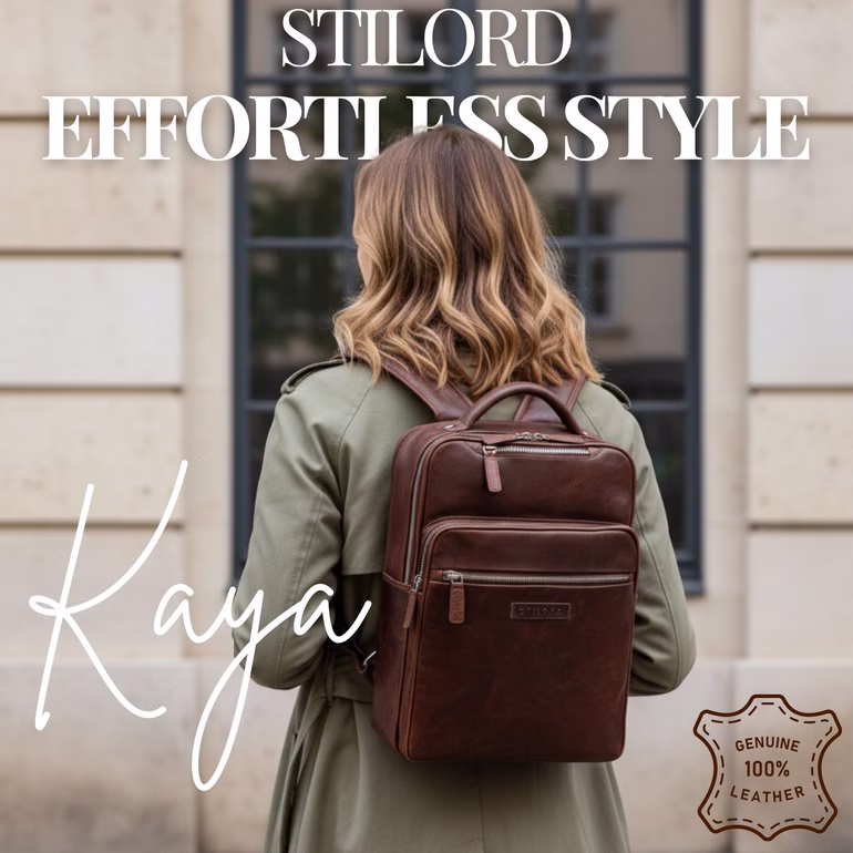 "Kaya" Zaino Donna Pelle Premium Elegante con Scomparto per Laptop da 14 Pollici "Kaya" Zaino Donna Pelle Premium Elegante con Scomparto per Laptop da 14 Pollici