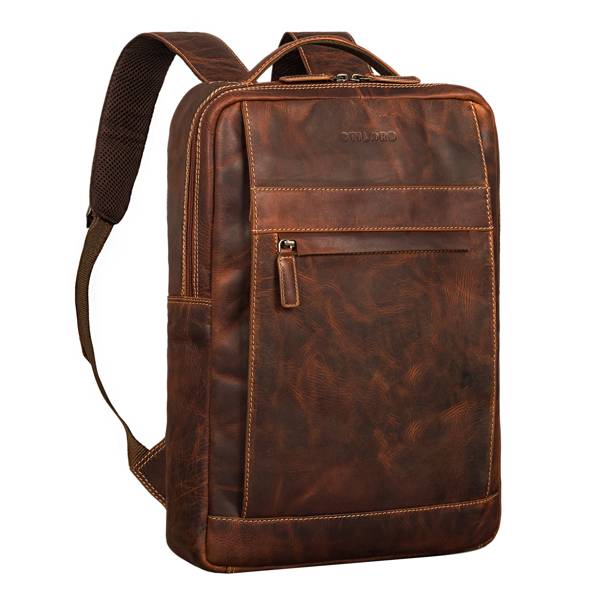 Zaino In Vera Pelle Per Uomo - Daypack Per Laptop 15,6 Pollici, Impermeabile, Ideale Per Lavoro, Università E Viaggi