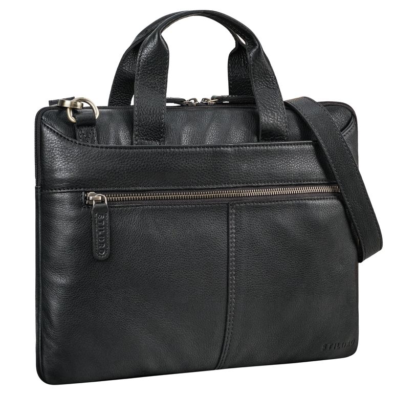 Borsa A Tracolla In Vera Pelle STILORD 'Ross' - Per Laptop 14", Portadocumenti Elegante, Nero - Foto 3