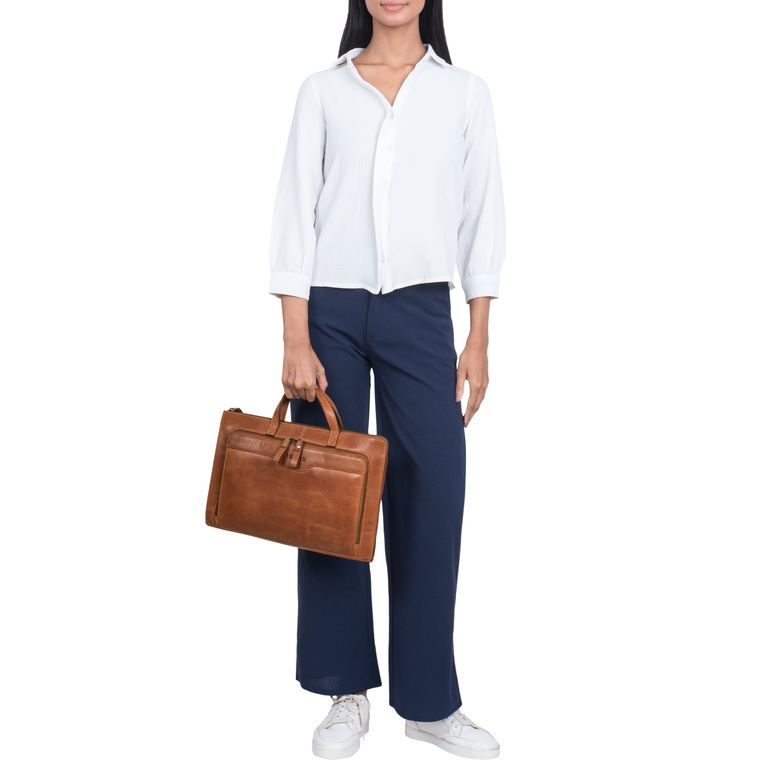 Cartella Portadocumenti 'Silvano' In Vera Pelle Vintage Per Laptop 13,3", Borsa Ufficio Elegante Con Scomparti E Cerniera
