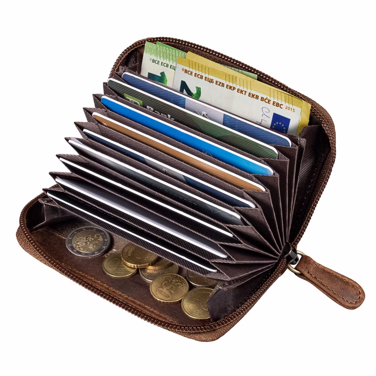 "Luxor" Porta Carte di Credito Uomo Pelle a Fisarmonica con 9 Scomparti , Cerniera, RFID