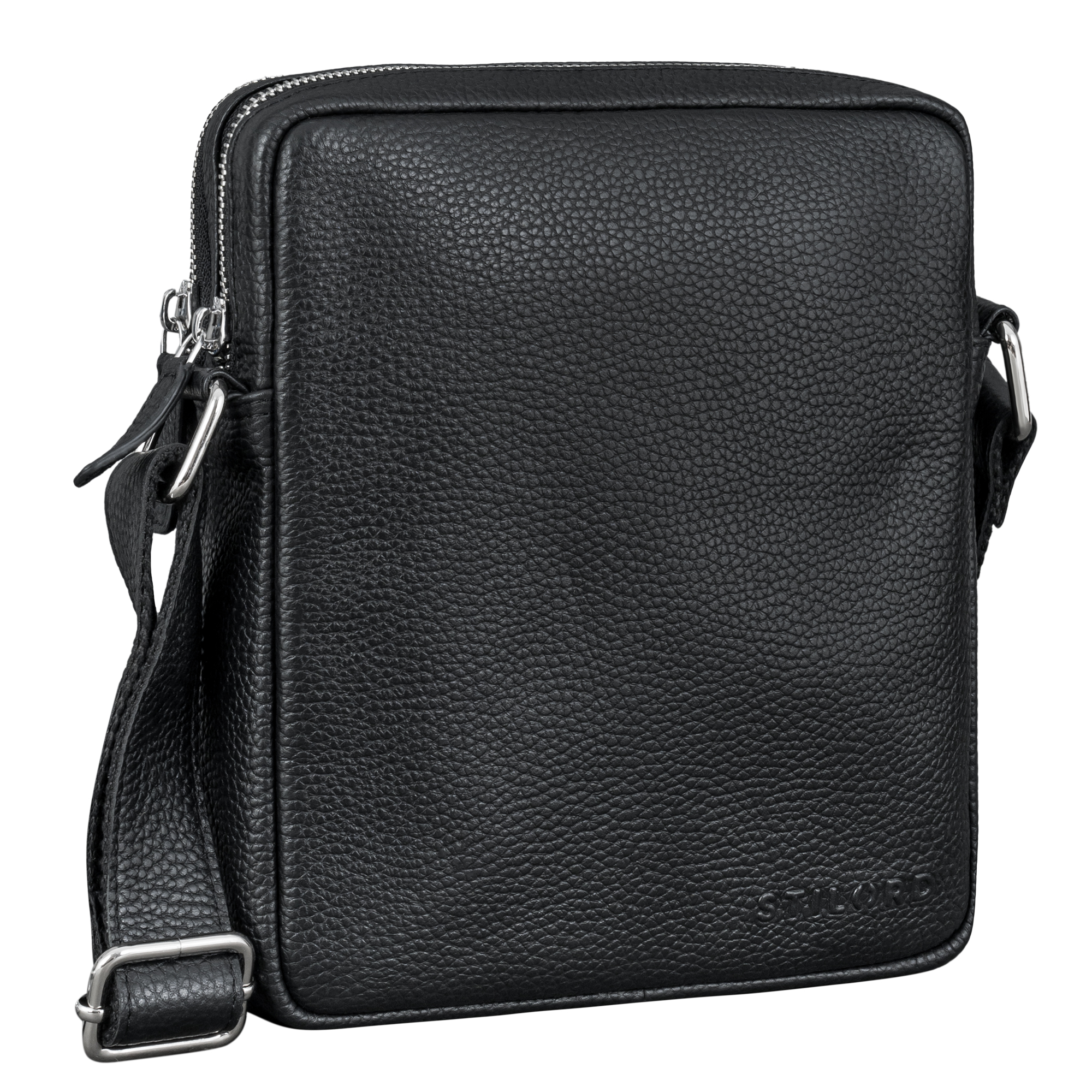DAVIDOFF ESSENTIALS Borsello Uomo In Pelle - Tracolla Con Zip E 2 Scomparti - Nero - 3