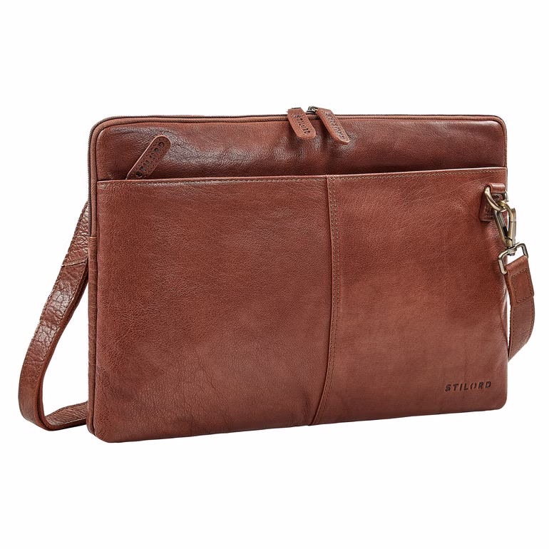 "Graham" Sottile Borsa Porta PC Vera Pelle 15.6 Pollici con Bretelle