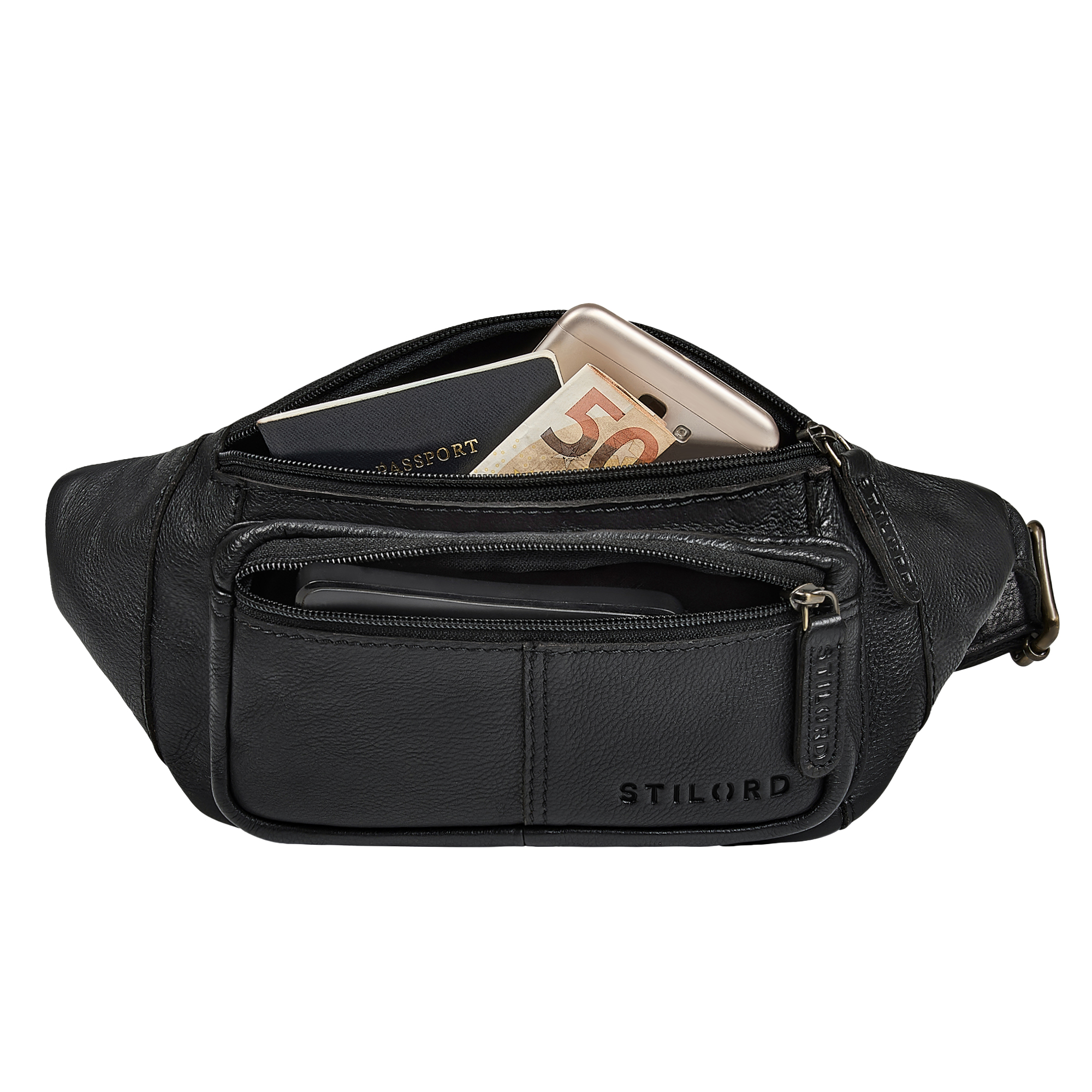 Marsupio In Pelle Sintetica Con Cerniera - Pratico E Sicuro Per Viaggi, Trekking E Sport, Dimensioni 34x15x8 Cm, Colore Nero
