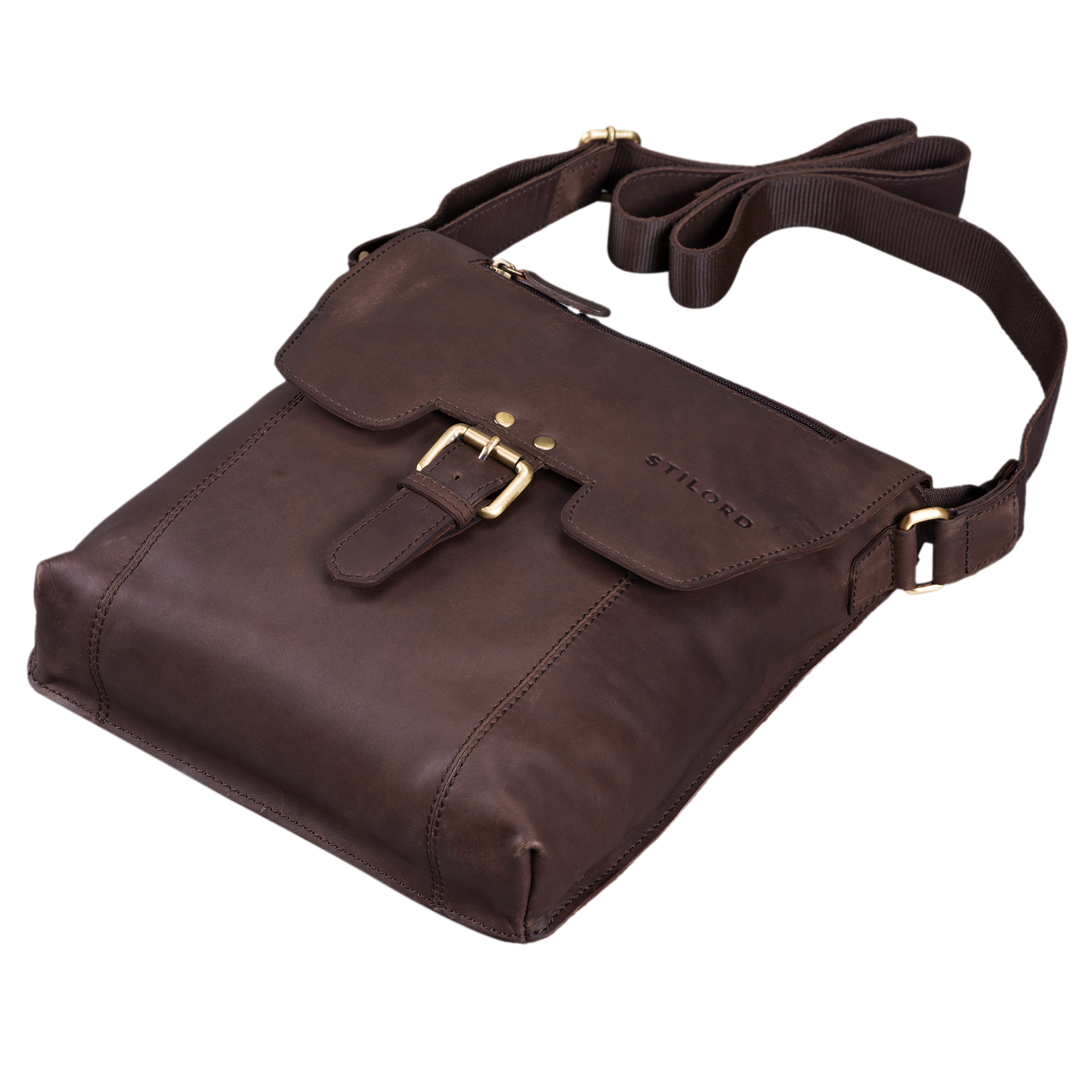 Borsa A Tracolla Uomo In Vera Pelle - Vintage Con Multiple Tasche - Ideale Per Lavoro E Viaggio - Foto 4